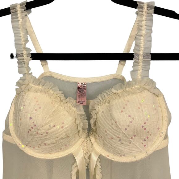 Victoria's Secret Sexy Little Thing Ivory Sequin Mesh Babydoll Nighty Size 36C - Picture 2 of 6